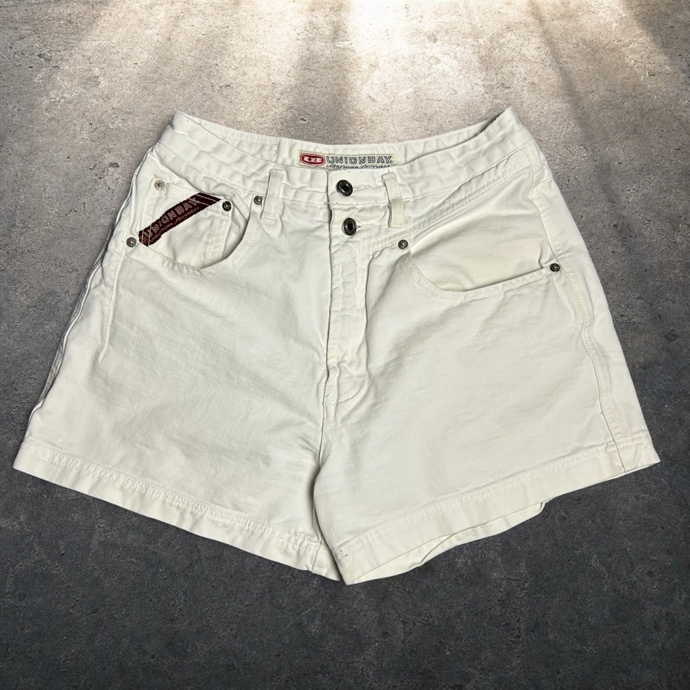 Unionbay Vintage High Waisted White Denim Shorts Retro 90s Y2K Size 13